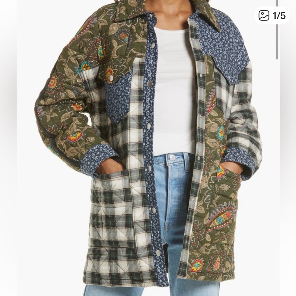 Avec Les Filles Green and Blue Patchwork Utility Jacket